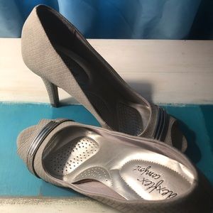 Grey Open Toe Pump